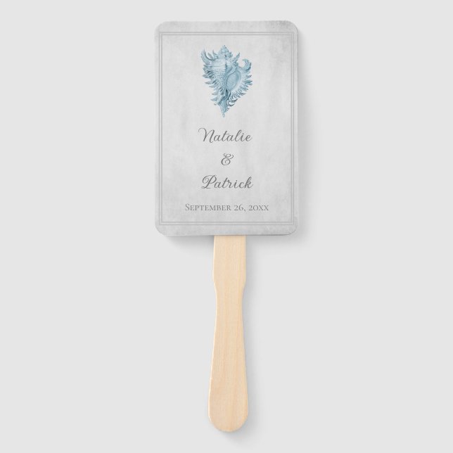 Blue Conch Muschel Wedding Hand Fans Fächer (Vorderseite)