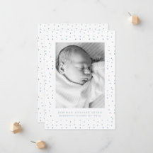 Blue Confetti Baby Birth Announcement Photo Card |