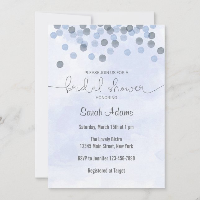 Blue Confetti Bridal Dusche Einladung (Vorderseite)