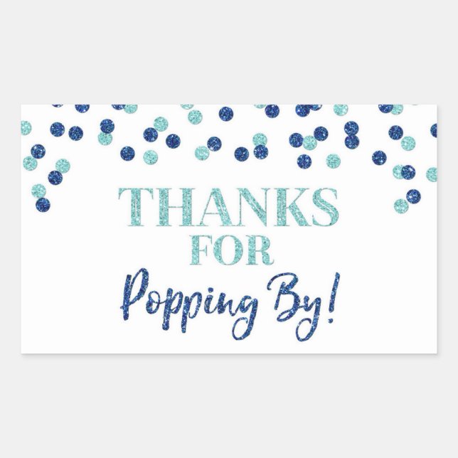 Blue Confetti Danke für Popping By Rechteckiger Aufkleber (Vorderseite)