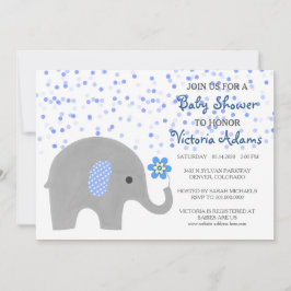Blue Confetti Elephant Baby Boy Dusche Einladung