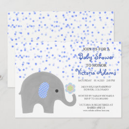 Blue Confetti Elephant Baby Dusche Einladung
