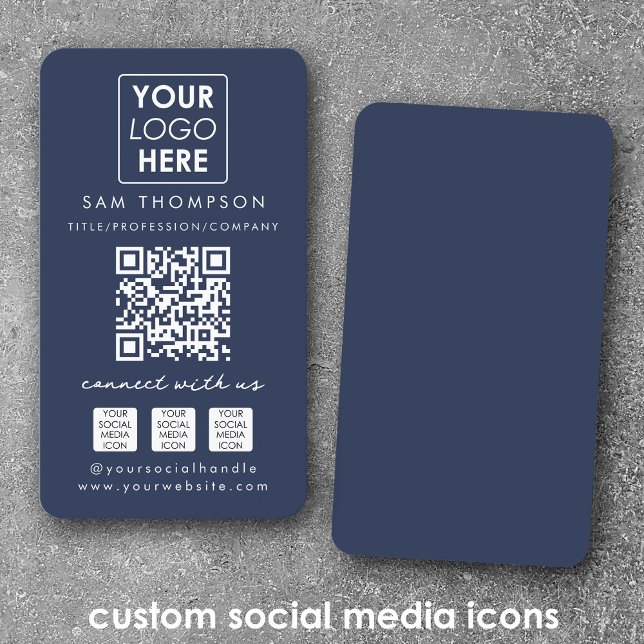 Blue Connect mit dem QR-Logo von US Social Media Visitenkarte (Blue Connect with Us Social Media QR Code Logo Business Card)