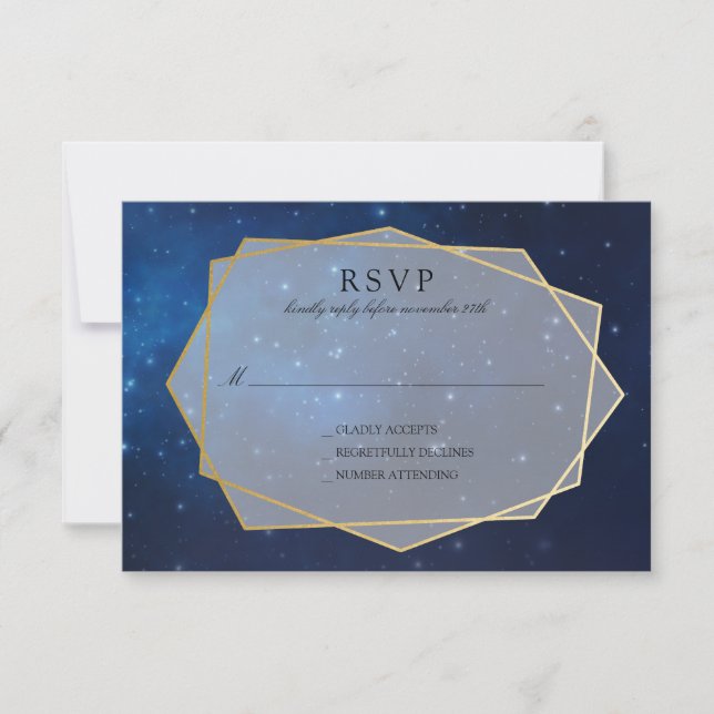 Blue Constellation Wedding RSVP Mitternacht (Vorderseite)