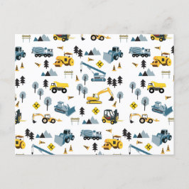 Blue Construction Trucks & Site Theme Muster Feiertagspostkarte
