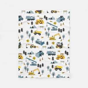 Blue Construction Trucks & Site Theme Muster Fleecedecke
