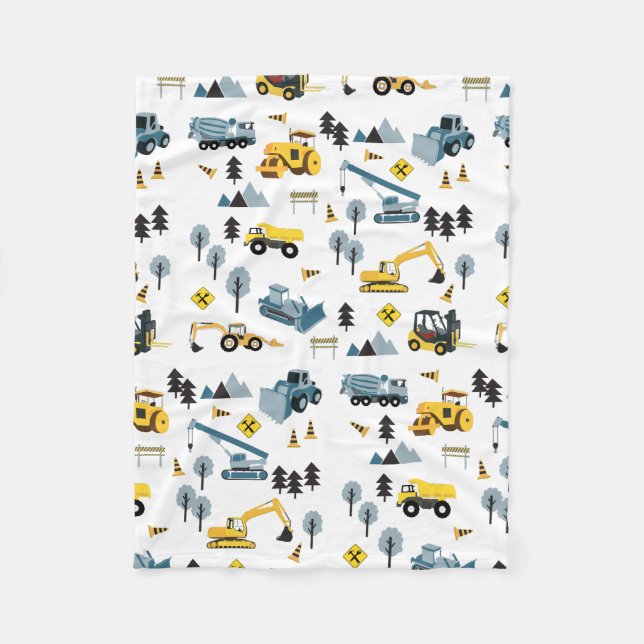 Blue Construction Trucks & Site Theme Muster Fleecedecke (Vorderseite)