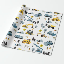 Blue Construction Trucks & Site Theme Muster Geschenkpapier