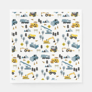 Blue Construction Trucks & Site Theme Muster Serviette