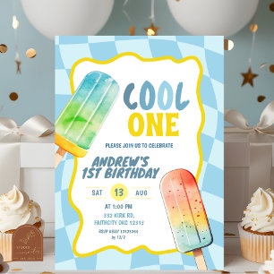 Blue Cool One Popsicle Summer Boy Birthday Einladung