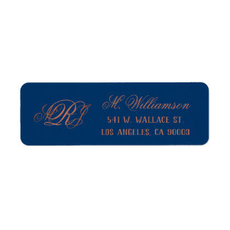 Blue Copper Monogram Wedding Rücksendeadresse