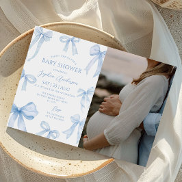 Blue Coquette Bow Baby Dusche Foto Einladung