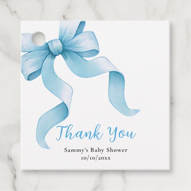 Blue Coquette Bow Baby Dusche Vielen Dank Geschenkanhänger (Vorderseite)