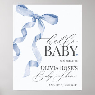 Blue Coquette Bow fille Baby shower Affiche de bie