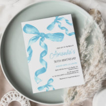 Blue Coquette Bow Geburtstagsfeier Einladung