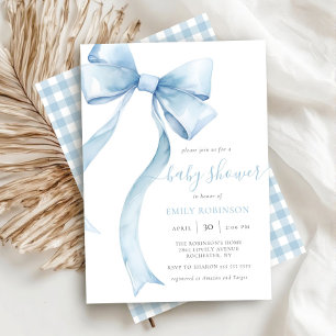 Blue Coquette Bow Gingham Boy Baby Shower Invitati Einladung