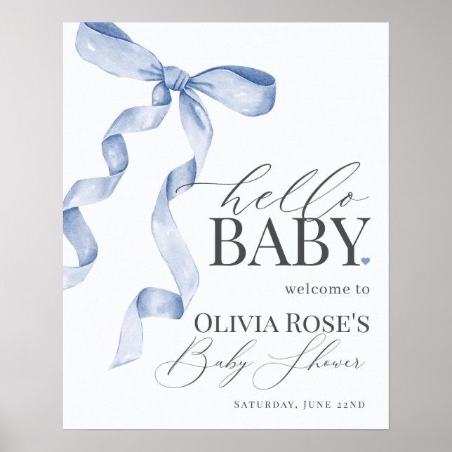 Blue Coquette Bow Girl Baby Dusche Begrüßungszeich Poster (Vorne)