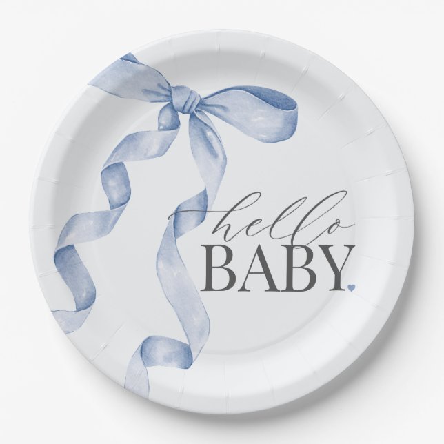Blue Coquette Bow Girl Baby Dusche Dekoration Pappteller (Vorderseite)