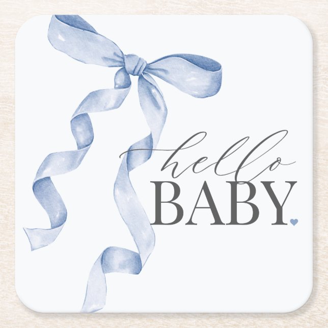 Blue Coquette Bow Girl Baby Dusche Dekoration Rechteckiger Pappuntersetzer (Vorderseite)