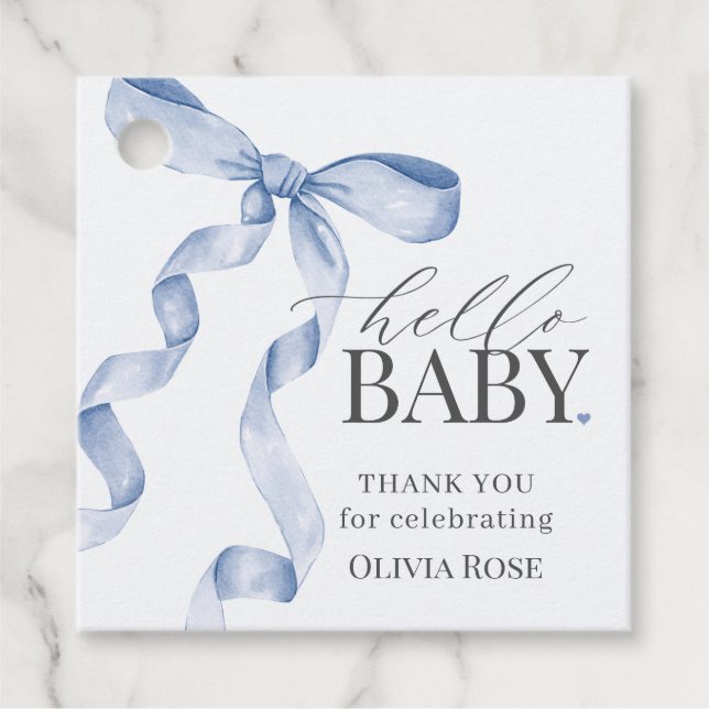 Blue Coquette Bow Girl Baby Dusche Geschenkanhänger (Vorderseite)