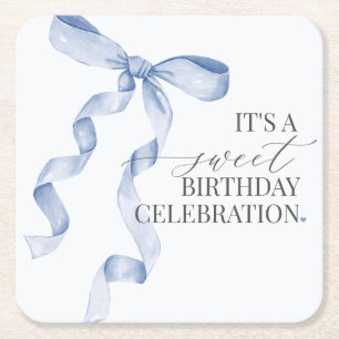 Blue Coquette Bow Girl Geburtstagsparty Dekoration Rechteckiger Pappuntersetzer