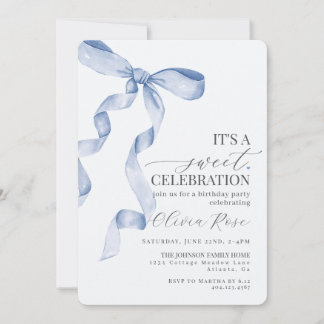 Blue Coquette Bow Girl Geburtstagsparty Einladung