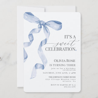 Blue Coquette Bow Girl Geburtstagsparty Einladung