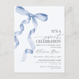 Blue Coquette Bow Girl Geburtstagsparty Einladung Postkarte