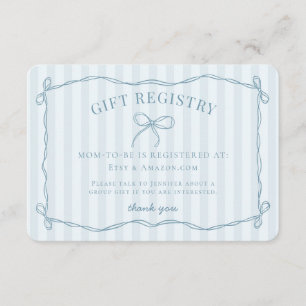 Blue Coquette Bow Pastel Baby Dusche Registrierung Begleitkarte