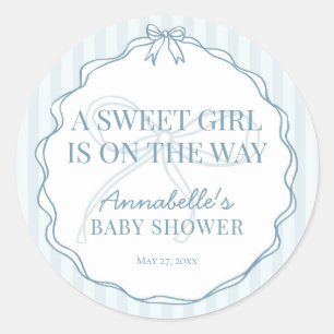 Blue Coquette Bow Pastel Baby Dusche Siegel einlad Runder Aufkleber