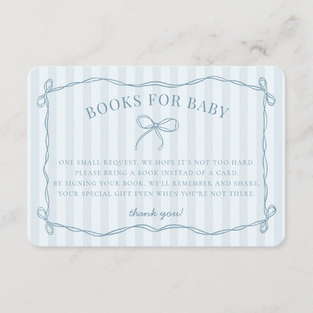 Blue Coquette Bow Pastel Duschbücher für Baby Begleitkarte (Vorderseite)