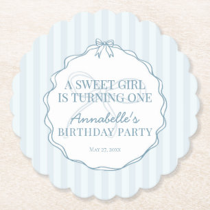 Blue Coquette Bow Pastel Geburtstagsparty Untersetzer
