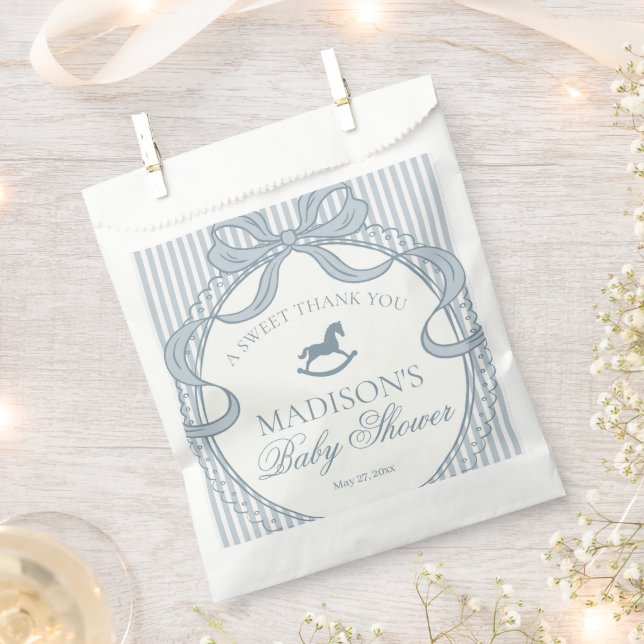 Blue Coquette Bow Rocking Hors Baby Shower Dessert Geschenktütchen (Ausgeschnitten)