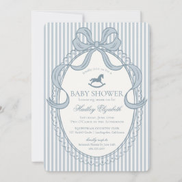 Blue Coquette Bow Rocking Horse Baby Shower Einladung