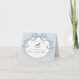 Blue Coquette Bow Rocking Horse Baby Thank You  Dankeskarte