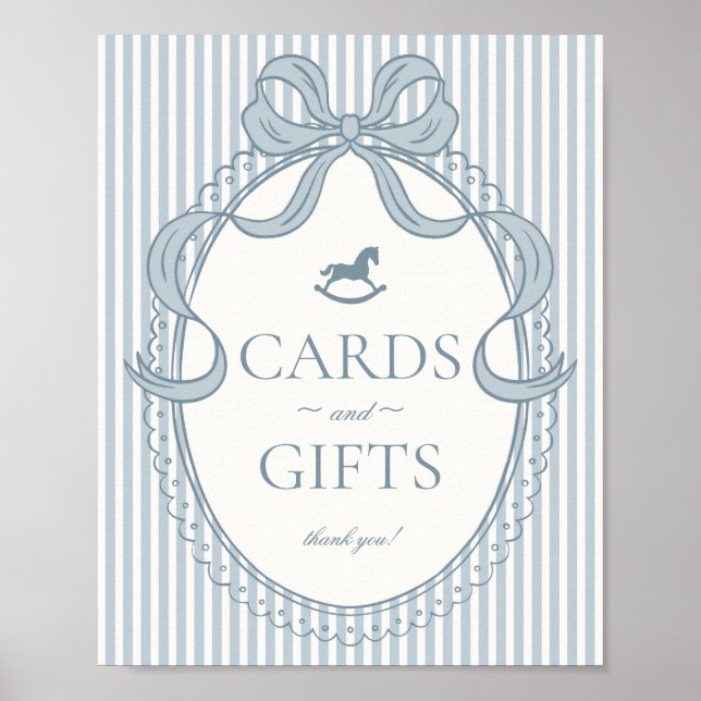 Blue Coquette Bow Rocking Horse Cards & Gifts Poster (Vorne)