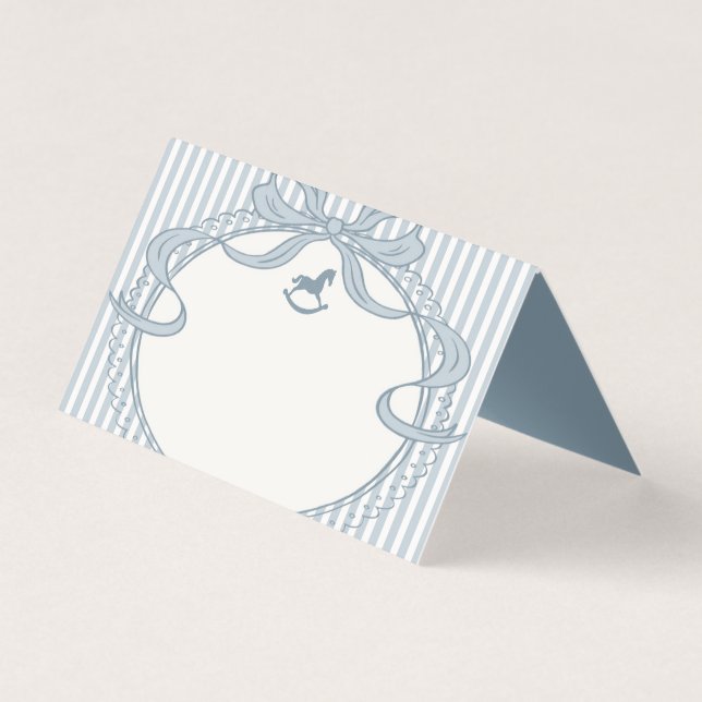 Blue Coquette Bow Rocking Horse Place Card (Vorderseite)