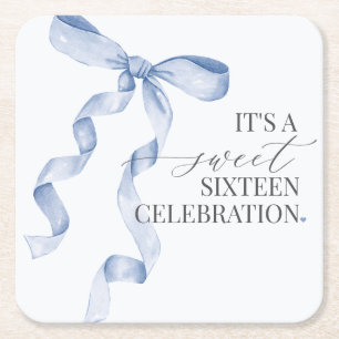 Blue Coquette Bow Sweet 16 Geburtstagsparty Dekor Rechteckiger Pappuntersetzer