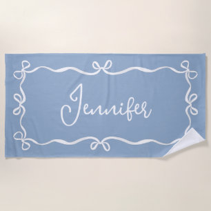 Blue Coquette Bows Strandtuch, Individuelle Name Strandtuch