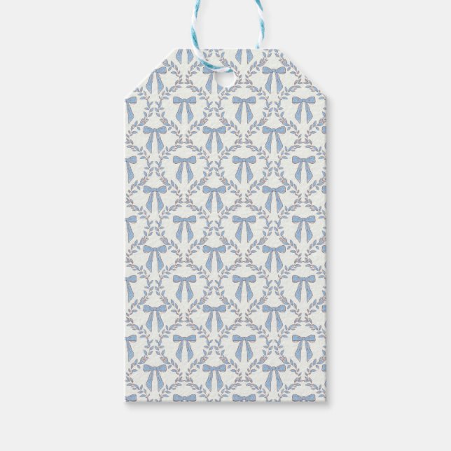 Blue Coquette Bows, Trellis, Preppy Geschenkanhänger (Vorderseite)