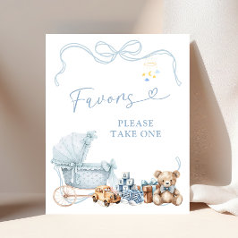 Blue Coquette Carriage Baby Shower Favors Poster
