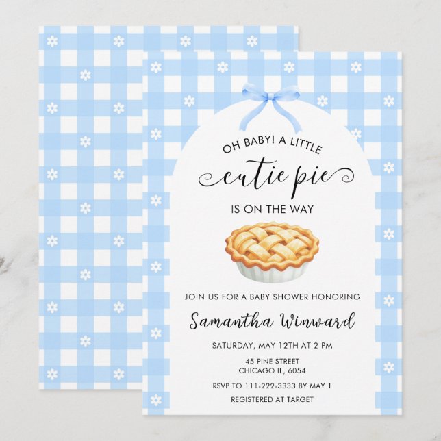 Blue Coquette Cutie Pie Baby Shower Einladung (Vorne/Hinten)
