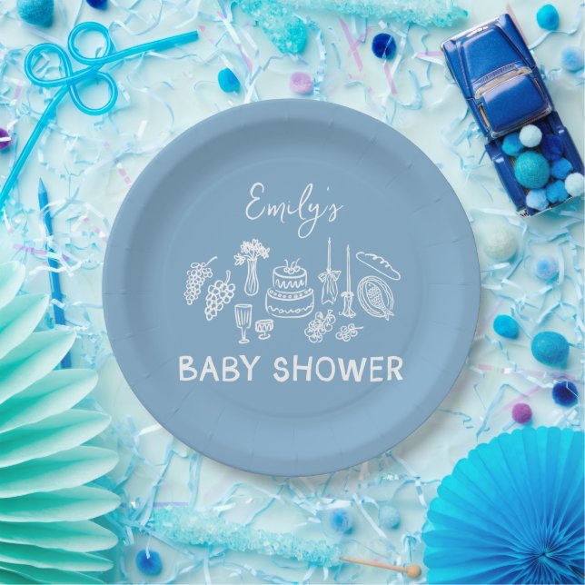 Blue Coquette Moderne Babydusche Pappteller (Party)