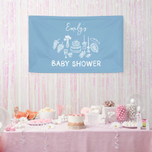 Blue Coquette Moderne Handgezogene Babydusche Banner