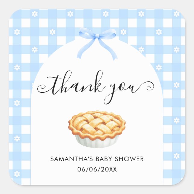 Blue Coquette Pie Baby Shower Thank You Quadratischer Aufkleber (Vorderseite)