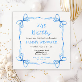 Blue Coquette Ribbon Geburtstagsparty Einladung