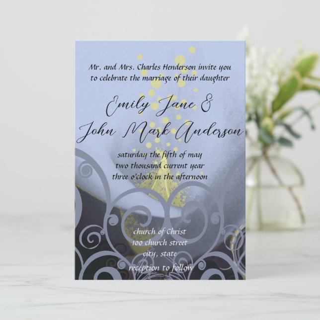 Blue Coral Calla Lily Floral Wedding Einladung (Stehend Vorderseite)