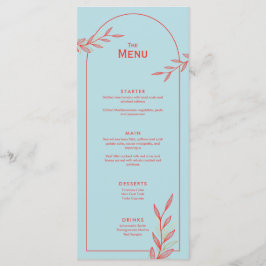Blue Coral Gold Leaf Mariage Événement Menu plat C