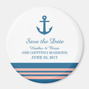 Blue Coral Nautical Anchor Speichern Sie das Date  Magnet