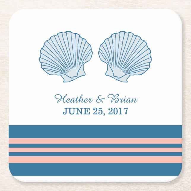 Blue Coral Nautical Seashells Paper Untersetzer (Vorderseite)